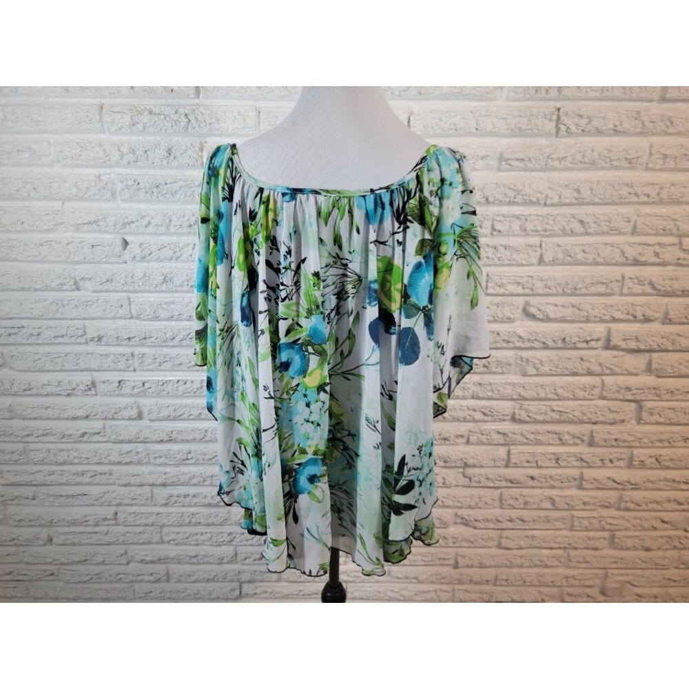 Cato Womens Top 26W 28W Plus Batwing Sleeve Pullover Blue Floral FLO205E - Picture 6 of 10